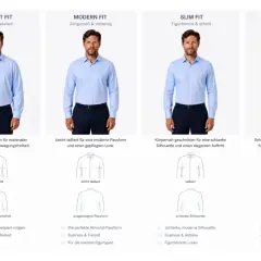 Vergleich von Hemdschnitten: Comfort, Modern, Slim und Super Slim Fit. Die Frage, wie viele Hemden man braucht, hängt vom Schnitt ab.