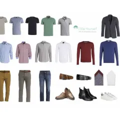 Wie viele Hosen braucht man? Hier sind vier Hosen, zwei Gürtel, Schuhe, Hemden, Pullover und Jacken für einen stilvollen Look.