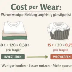 Cost per Wear": Stapel Kleidung (60€/120 Tragen = 0,50€) vs. Wäschekorb (15€/20 Tragen = 0,75€). Investieren lohnt sich!