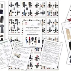 Übersicht über eine Capsule Wardrobe mit 33 Teilen, Outfit-Ideen und Shopping-Links. Diese **Kleidung Konsum Statistik** zeigt, wie man mit wenigen Teilen viele Looks kreiert.