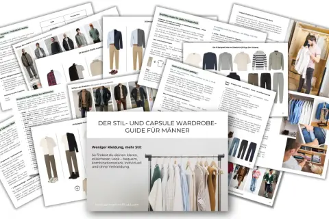 Ein Mann sortiert Kleidung für seinen Capsule Kleiderschrank. Der Guide zeigt Outfit-Ideen und Styling-Tipps.