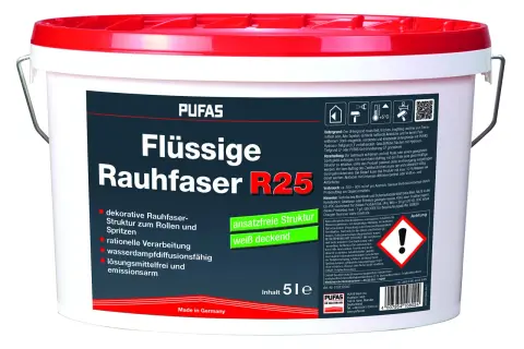 PUFAS Flüssige Rauhfaser R25: dekorative Struktur zum Rollen und Spritzen. Wasserdampfdiffusionsfähig, lösungsmittelfrei.