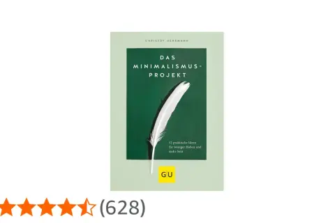 Buchcover "Das Minimalismus-Projekt" mit Feder. Ideen für ein einfacheres Leben, um Dinge zu verschenken statt wegwerfen.