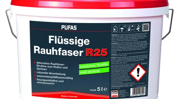 PUFAS Flüssige Rauhfaser R25: dekorative Struktur zum Rollen und Spritzen. Wasserdampfdiffusionsfähig, lösungsmittelfrei.
