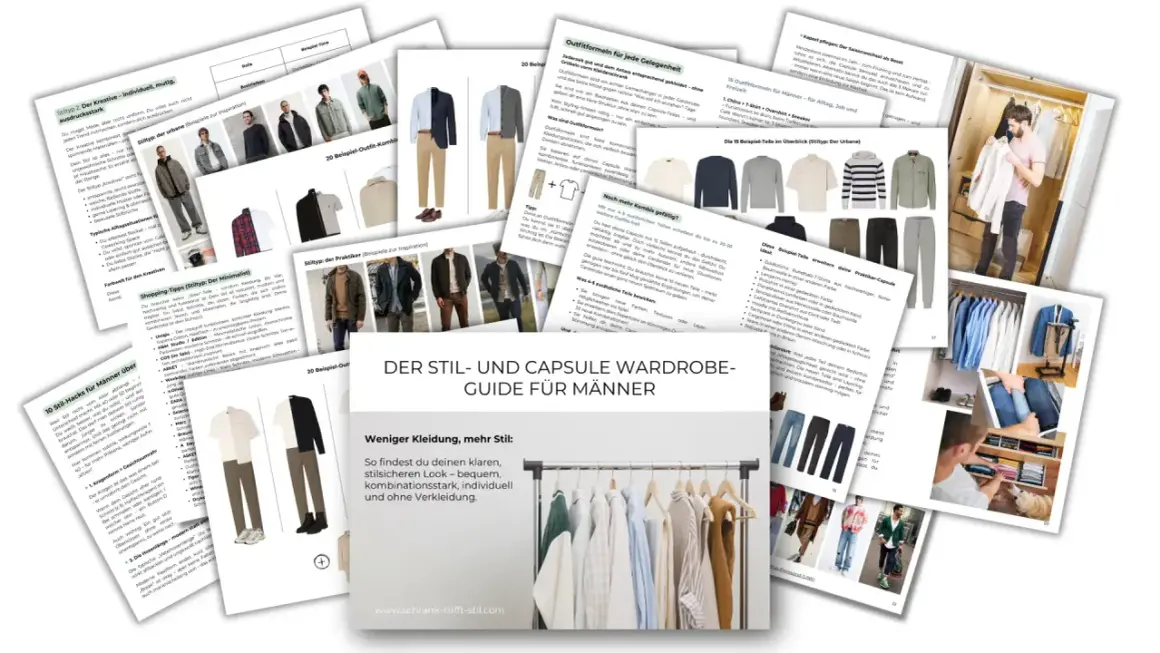 Ein Mann sortiert Kleidung für seinen Capsule Kleiderschrank. Der Guide zeigt Outfit-Ideen und Styling-Tipps.